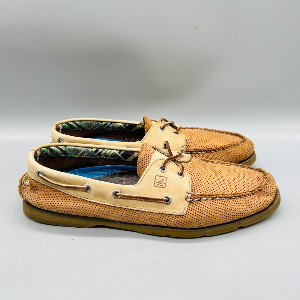Sperry Shoes Mens 11 Brown Leather Top Sider Boat Loafers Moc Toe Perforated